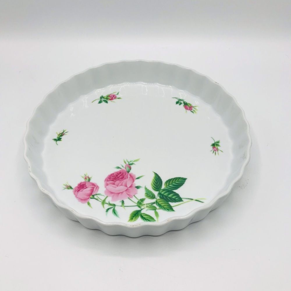 Christineholm porcelain rose 9 1/2” fluted pie torte tart quiche baking dish.